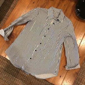 Blue and White Striped Button Down Shirt Blouse